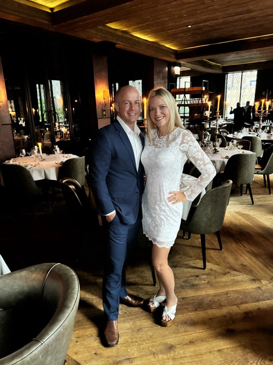 Charlie Lee and his wife at a restaurant